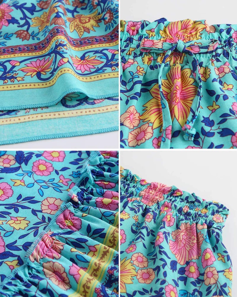 Alelly Women's Summer Cute High Waist Ruffle Skirt Floral Print Swing Beach Mini Skirt - Image 5